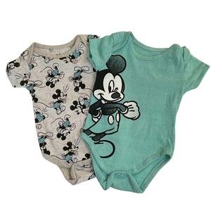 Mickey Collage Disney Themed One Piece, Pair, 3-6 & 6-9 Mo, NWOT